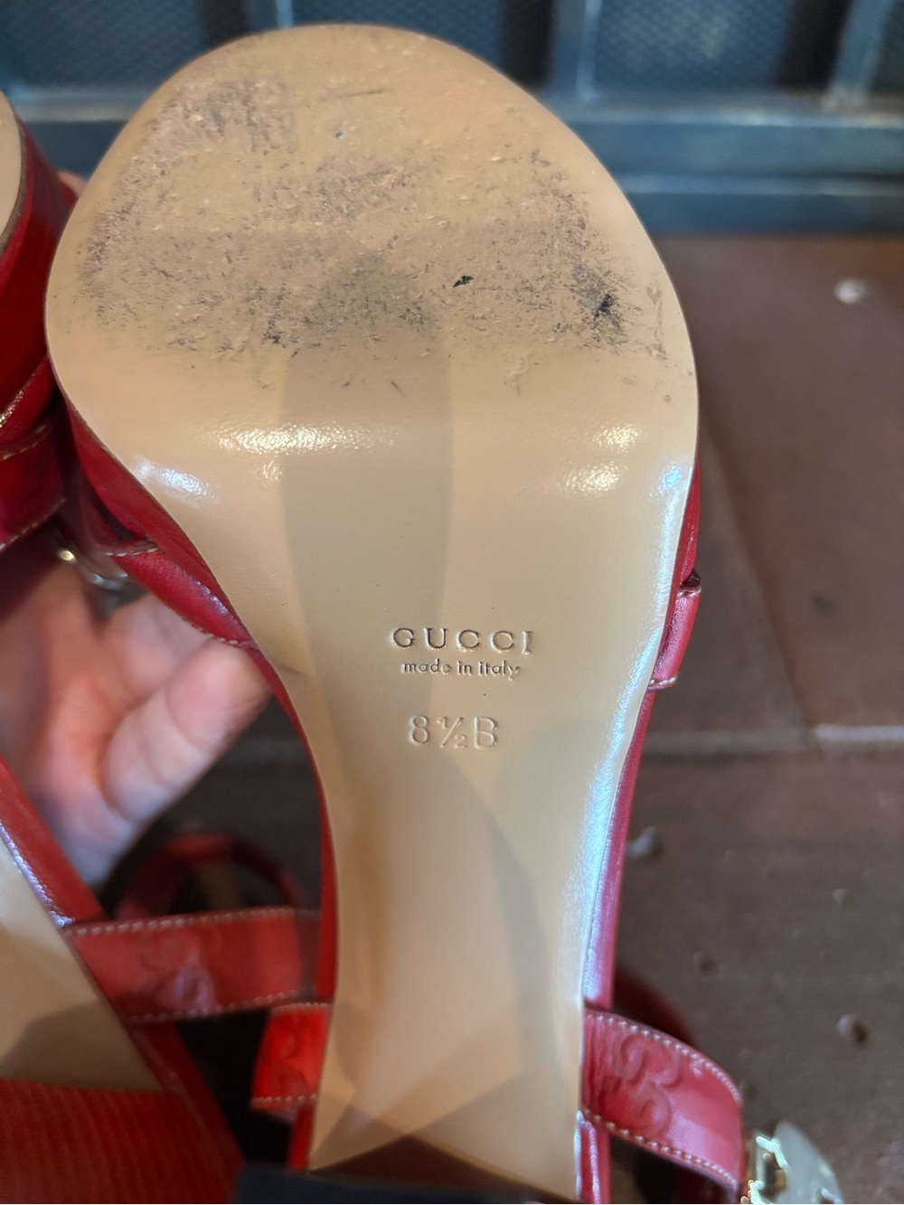 Red Gucci High Heel Ankle-Strap Sandals - Picture 6 of 6